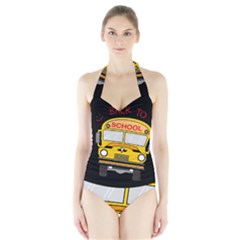 Back To School - School Bus Halter Swimsuit by Valentinaart