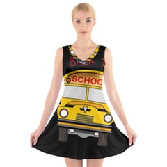 Back To School - School Bus V-neck Sleeveless Skater Dress by Valentinaart