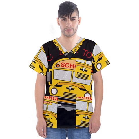 Back To School - School Bus Men s V-neck Scrub Top by Valentinaart