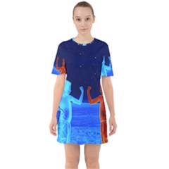 Space Boys  Sixties Short Sleeve Mini Dress by Valentinaart