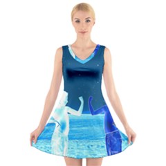 Space Boys  V-neck Sleeveless Skater Dress by Valentinaart