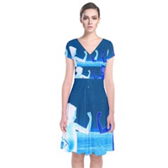 Space Boys  Short Sleeve Front Wrap Dress by Valentinaart