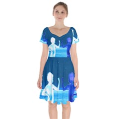 Space Boys  Short Sleeve Bardot Dress by Valentinaart