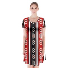 Folklore Pattern Short Sleeve V-neck Flare Dress