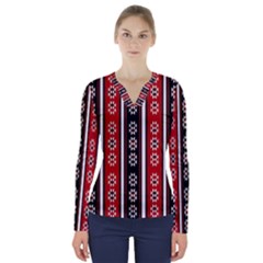 Folklore Pattern V-neck Long Sleeve Top