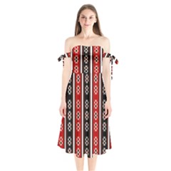 Folklore Pattern Shoulder Tie Bardot Midi Dress by Valentinaart