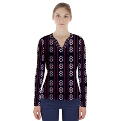 Folklore Pattern V-neck Long Sleeve Top