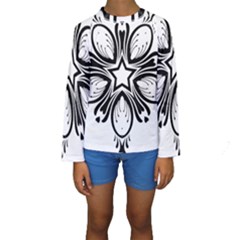 Star Sunflower Flower Floral Black Kids  Long Sleeve Swimwear