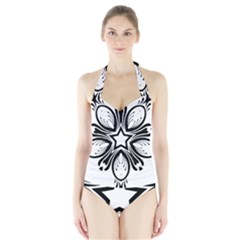 Star Sunflower Flower Floral Black Halter Swimsuit by Mariart