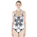 Star Sunflower Flower Floral Black Halter Swimsuit View1