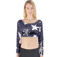 Star Space Line Blue Art Cute Kids Long Sleeve Crop Top