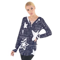 Star Space Line Blue Art Cute Kids Tie Up Tee