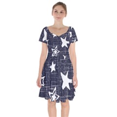 Star Space Line Blue Art Cute Kids Short Sleeve Bardot Dress by Mariart