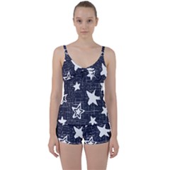 Star Space Line Blue Art Cute Kids Tie Front Two Piece Tankini