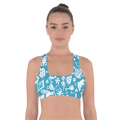 Summer Icons Toss Pattern Cross Back Sports Bra by Mariart