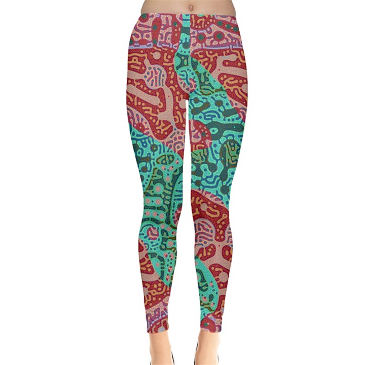 Recursive Coupled Turing Pattern Red Blue Leggings 