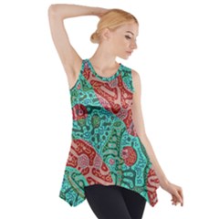 Recursive Coupled Turing Pattern Red Blue Side Drop Tank Tunic