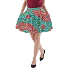 Recursive Coupled Turing Pattern Red Blue A-line Pocket Skirt