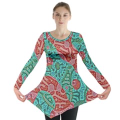 Recursive Coupled Turing Pattern Red Blue Long Sleeve Tunic  by Mariart