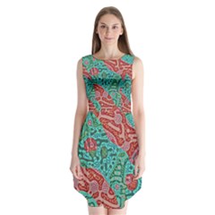 Recursive Coupled Turing Pattern Red Blue Sleeveless Chiffon Dress  