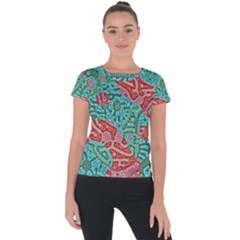 Recursive Coupled Turing Pattern Red Blue Short Sleeve Sports Top  by Mariart