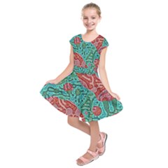 Recursive Coupled Turing Pattern Red Blue Kids  Short Sleeve Dress