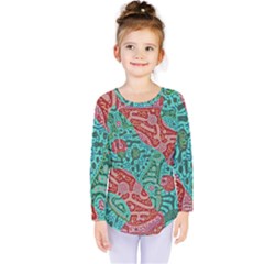 Recursive Coupled Turing Pattern Red Blue Kids  Long Sleeve Tee