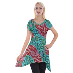 Recursive Coupled Turing Pattern Red Blue Short Sleeve Side Drop Tunic by Mariart