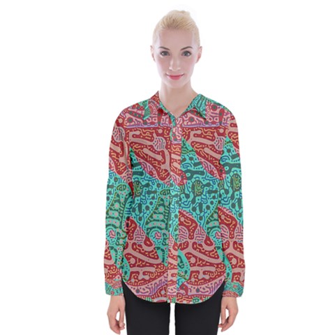 Recursive Coupled Turing Pattern Red Blue Womens Long Sleeve Shirt by Mariart