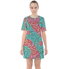 Recursive Coupled Turing Pattern Red Blue Sixties Short Sleeve Mini Dress by Mariart