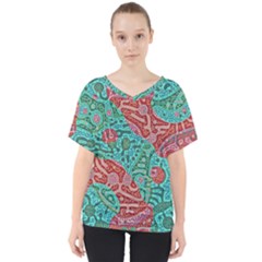 Recursive Coupled Turing Pattern Red Blue V-neck Dolman Drape Top by Mariart