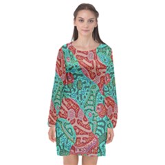 Recursive Coupled Turing Pattern Red Blue Long Sleeve Chiffon Shift Dress  by Mariart