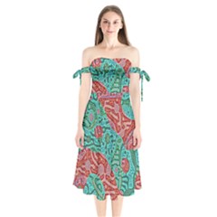 Recursive Coupled Turing Pattern Red Blue Shoulder Tie Bardot Midi Dress by Mariart