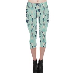 Skull Skeleton Repeat Pattern Subtle Rib Cages Bone Monster Halloween Capri Leggings 