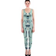 Skull Skeleton Repeat Pattern Subtle Rib Cages Bone Monster Halloween Onepiece Catsuit by Mariart