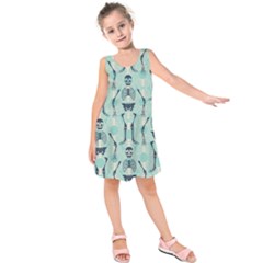 Skull Skeleton Repeat Pattern Subtle Rib Cages Bone Monster Halloween Kids  Sleeveless Dress by Mariart