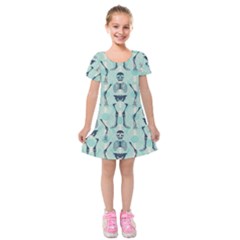 Skull Skeleton Repeat Pattern Subtle Rib Cages Bone Monster Halloween Kids  Short Sleeve Velvet Dress by Mariart