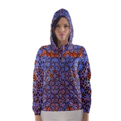 Silk Screen Sound Frequencies Net Blue Hooded Wind Breaker (Women)