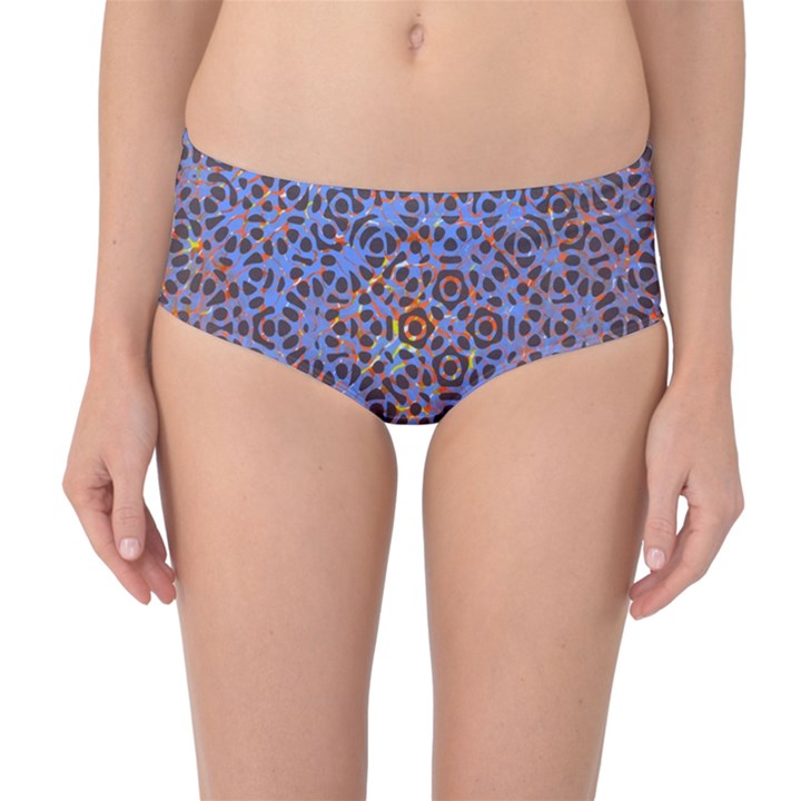 Silk Screen Sound Frequencies Net Blue Mid-Waist Bikini Bottoms