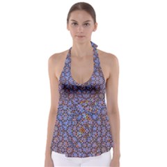 Silk Screen Sound Frequencies Net Blue Babydoll Tankini Top