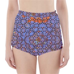 Silk Screen Sound Frequencies Net Blue High-waisted Bikini Bottoms