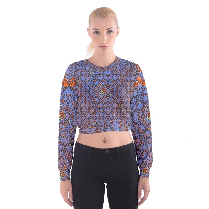 Silk Screen Sound Frequencies Net Blue Cropped Sweatshirt