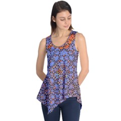 Silk Screen Sound Frequencies Net Blue Sleeveless Tunic