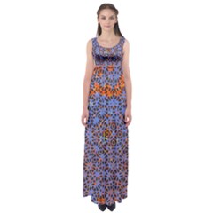 Silk Screen Sound Frequencies Net Blue Empire Waist Maxi Dress