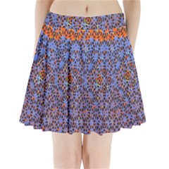 Silk Screen Sound Frequencies Net Blue Pleated Mini Skirt