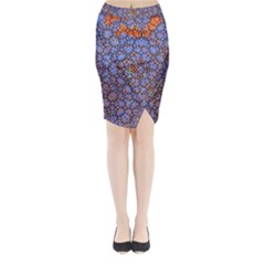 Silk Screen Sound Frequencies Net Blue Midi Wrap Pencil Skirt