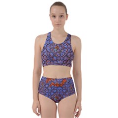 Silk Screen Sound Frequencies Net Blue Racer Back Bikini Set