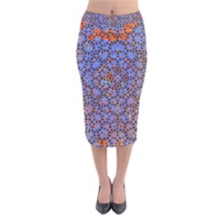 Silk Screen Sound Frequencies Net Blue Velvet Midi Pencil Skirt