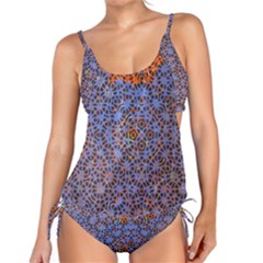 Silk Screen Sound Frequencies Net Blue Tankini Set