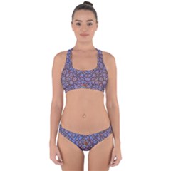 Silk Screen Sound Frequencies Net Blue Cross Back Hipster Bikini Set